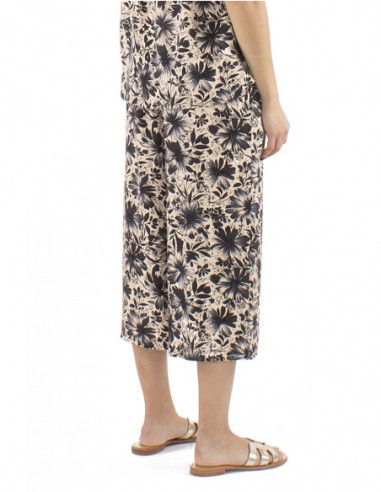pantacourt original motif fleuri bohème, ample et confortable