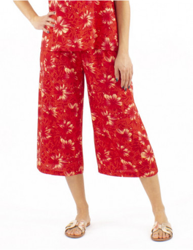 pantacourt original motif fleuri bohème, ample et confortable