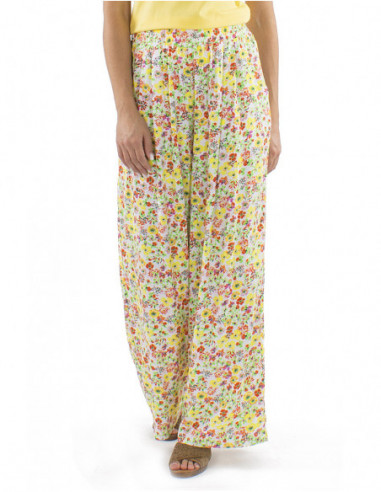 pantalon large coupe palazzo motif bohème fleuri romantique