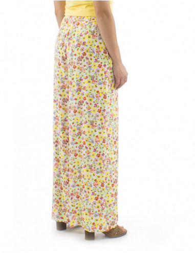 pantalon large coupe palazzo motif bohème fleuri romantique