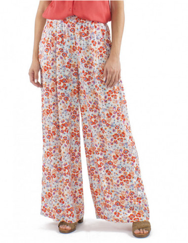 pantalon large coupe palazzo motif bohème fleuri romantique