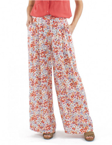 pantalon large coupe palazzo motif bohème fleuri romantique