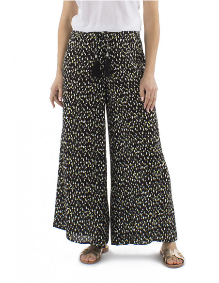 Pantalon large coupe palazzo motif abstrait 