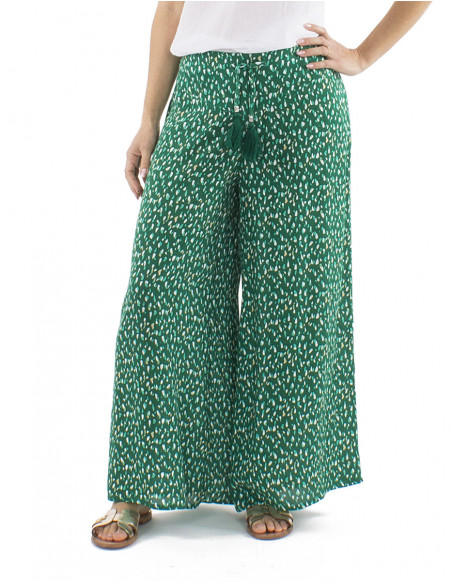 Pantalon large coupe palazzo motif abstrait 