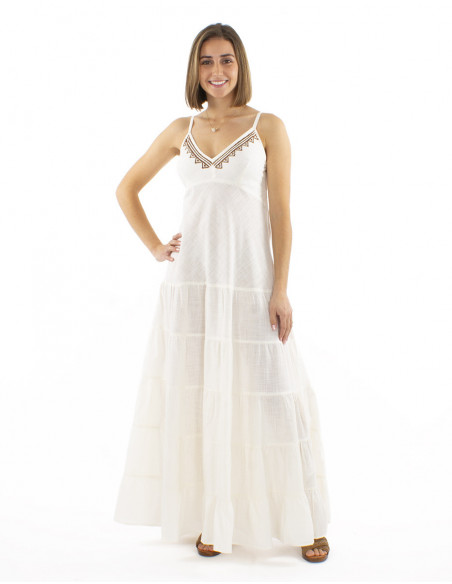 Robe longue bohème ethnique chic à volants