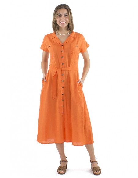 Robe midi bohème chic coupe classique avec lin