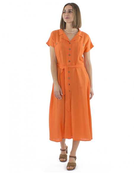 Robe midi bohème chic coupe classique avec lin