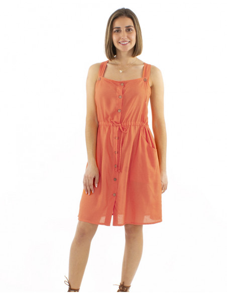 Robe bohème chic larges bretelles boutons bois