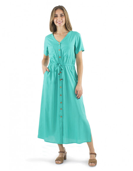 Long chic dress wooden buttons