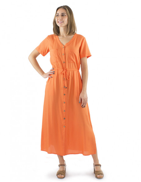Long chic dress wooden buttons