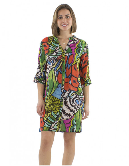 Robe tunique originale motif coloré tropical