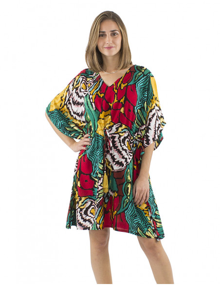 Robe de plage coupe kaftan motif coloré original