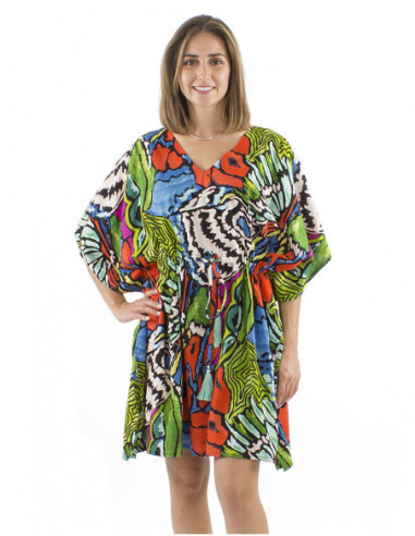 Robe de plage coupe kaftan motif coloré original