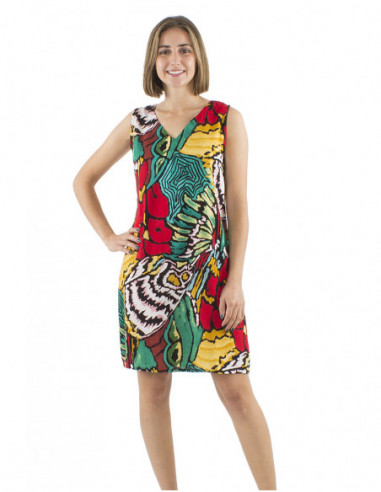 Robe courte motif coloré, col V