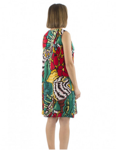 Original pattern short dress, V-neck