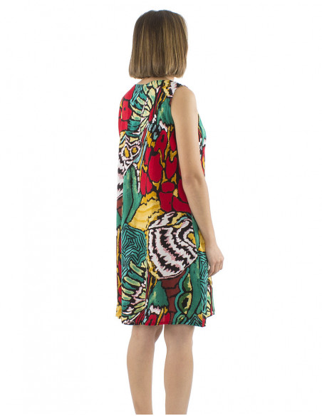 Original pattern short dress, V-neck