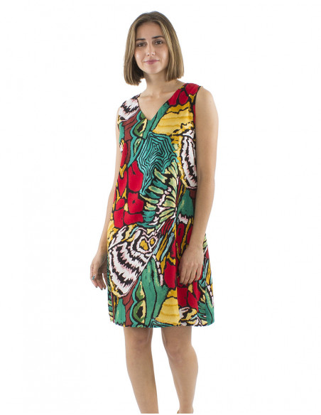 Robe courte originale colorée motif tropical