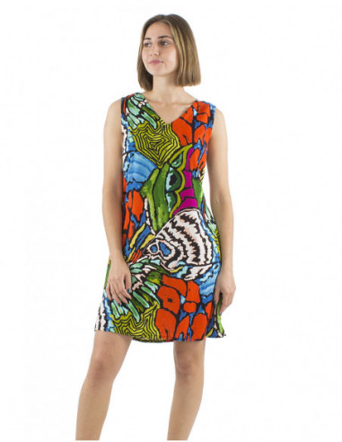 Robe courte motif coloré, col V
