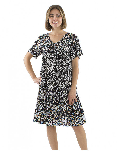 Robe mi-longue bohème originale motif abstrait