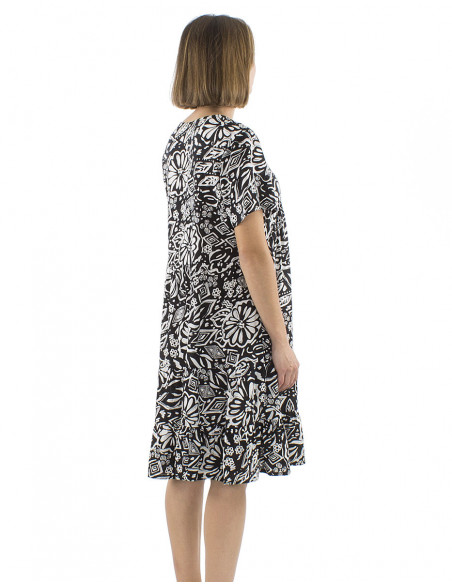 Robe mi-longue bohème originale motif abstrait