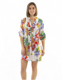 Robe tunique motif tropical coloré