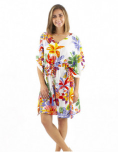 Robe de plage coupe kaftan motif tropical