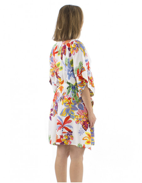 Robe de plage coupe kaftan motif tropical