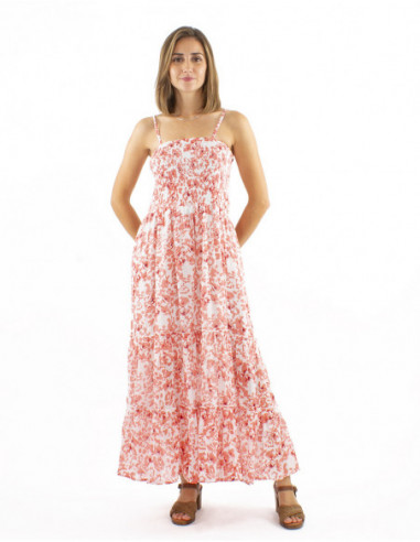 Robe longue bohème romantique fleurie à fines bretelles