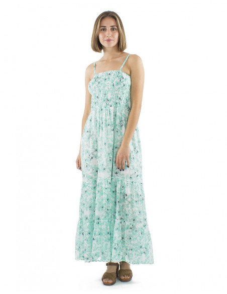 Robe longue bohème romantique fleurie à fines bretelles