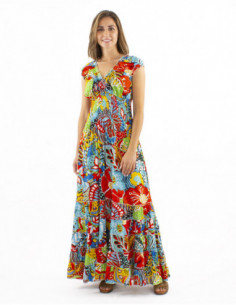 Robe longue à volants motif tropical multicolore 2