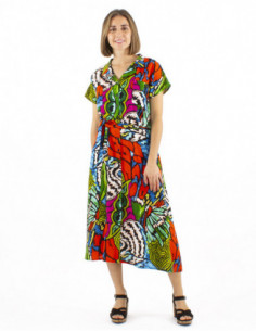 Robe longue motif original coloré tropical