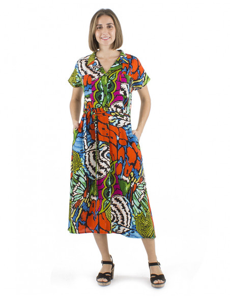 Robe longue motif original coloré tropical