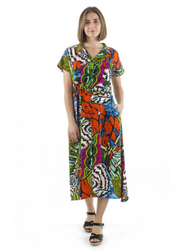 Robe longue motif original coloré tropical