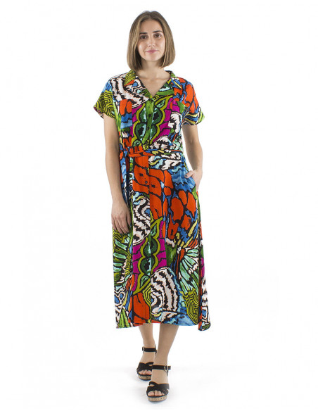 Robe longue motif original coloré tropical