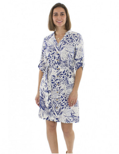 Robe mi-longue motif jungle avec lin