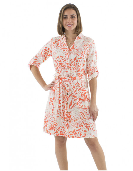 Robe mi-longue motif jungle avec ceinture