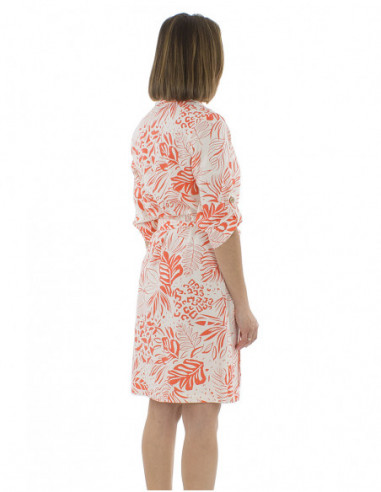 Robe mi-longue motif jungle avec lin