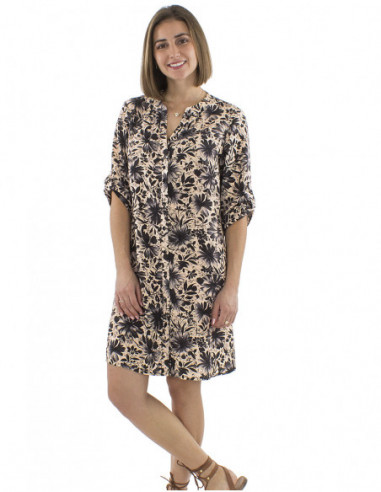 Robe tunique motif fleuri tropical