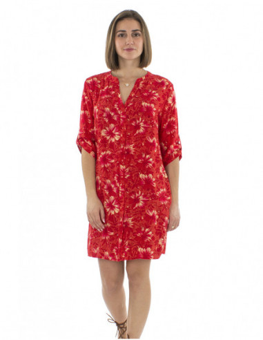 Robe tunique motif fleuri tropical