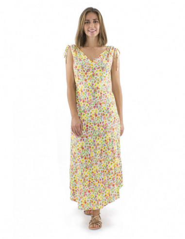 Robe longue bohème fleurie romantique avec liens
