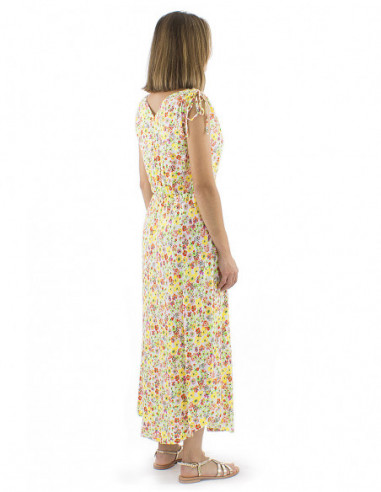 Robe longue bohème fleurie romantique avec liens