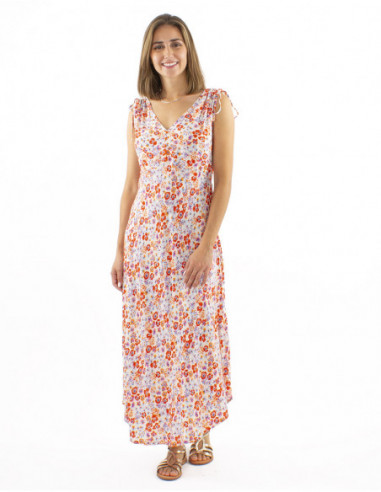 Robe longue bohème fleurie romantique avec liens