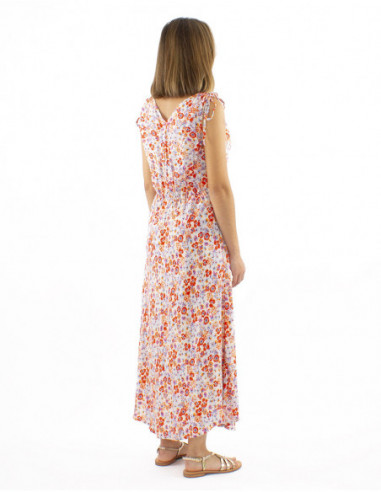 Robe longue bohème fleurie romantique avec liens