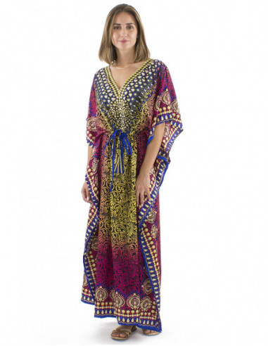 Robe longue kaftan multicolore