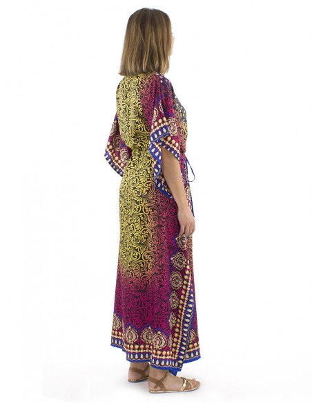 Robe longue coupe kaftan multicolore