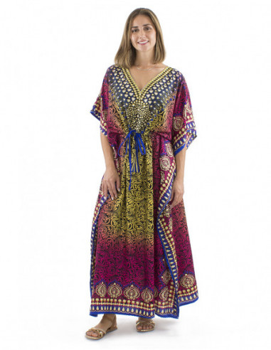 Robe longue coupe kaftan multicolore
