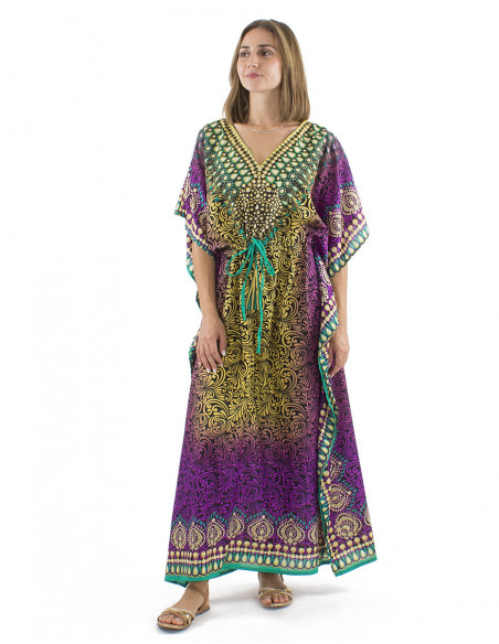 Robe longue coupe kaftan multicolore