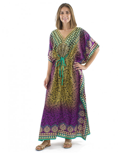 Robe longue coupe kaftan multicolore