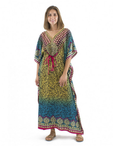 Robe longue kaftan multicolore
