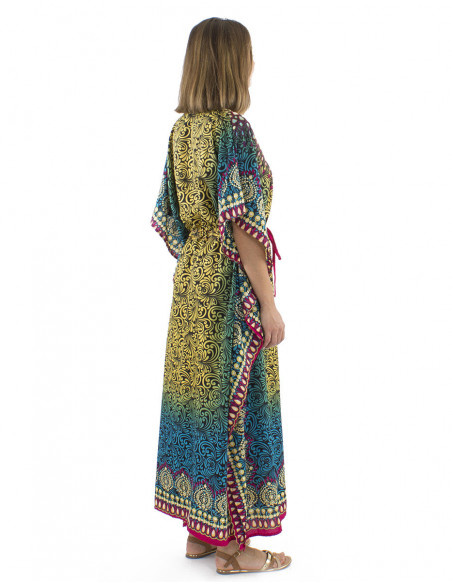 Robe longue coupe kaftan multicolore
